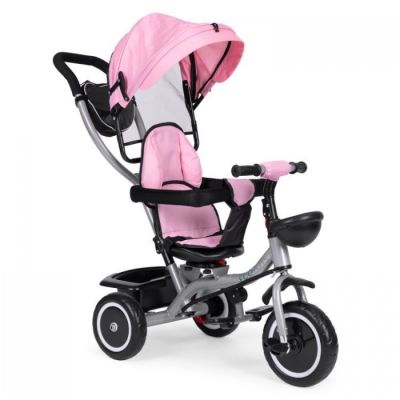 Tricicleta 2 in 1 pentru copii, scaun rotativ 360°, roti din spuma eva, ecotoys wql-066-52 - roz edeediwql-066-52pink