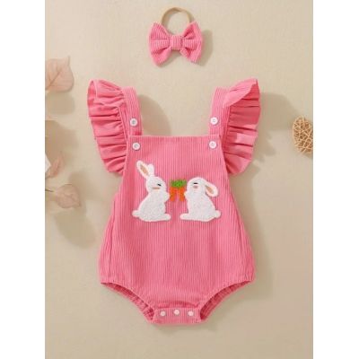 Salopeta roz cu iepurasi dragalasi pentru bebelusi mbtu80-de