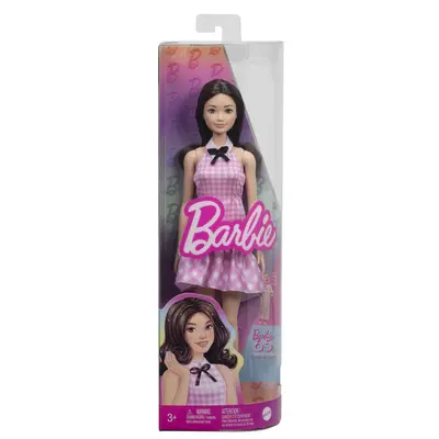 BARBIE PAPUSA BARBIE FASHIONISTAS BRUNETA CU ROCHIE ROZ IN CAROURI VIVMTHRH21
