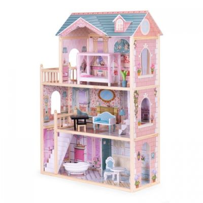 Casuta de papusi din lemn cu 3 etaje si mobilier ecotoys 8106 edeedi8106