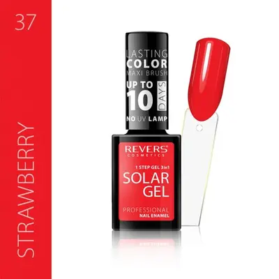 Lac de unghii Solar Gel, Revers, 12 ml, rosu, nr 37, strawberry
