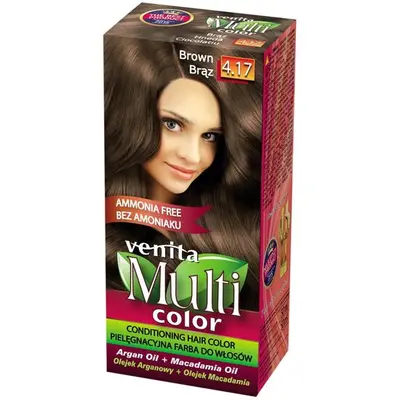 Vopsea de par fara amoniac, Multicolor, Venita, 50 ml, Nr. 4.17, Brown
