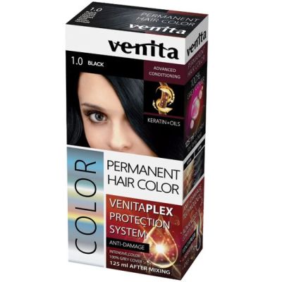 Vopsea de par permanenta, Venita Plex, 125 ml, Nr 1.0, Negru, 125ml