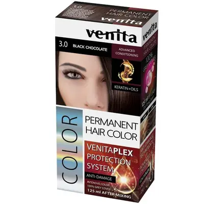 Vopsea de par permanenta, Venita Plex, 125 ml, Nr 3.0, Negru Ciocolatiu, 125ml