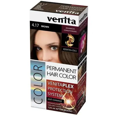 Vopsea de par permanenta, Venita Plex, 125 ml, Nr 4.17, Saten, 125ml