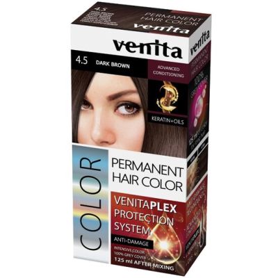 Vopsea de par permanenta, Venita Plex, 125 ml, Nr 4.5, Saten Inchis, 125ml