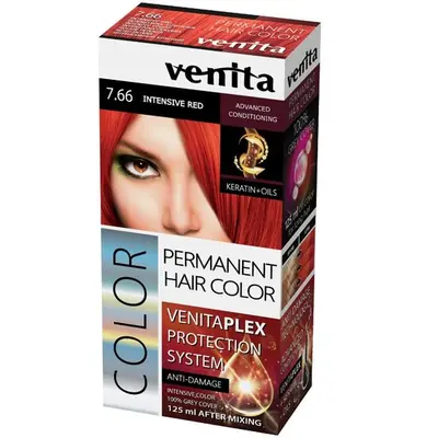 Vopsea de par permanenta, Venita Plex, 125 ml, Nr 7.66, Rosu Intens, 125ml
