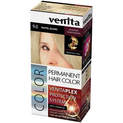 Vopsea de par permanenta, Venita Plex, 125 ml, Nr 9.0, Blond Pastel, 125ml