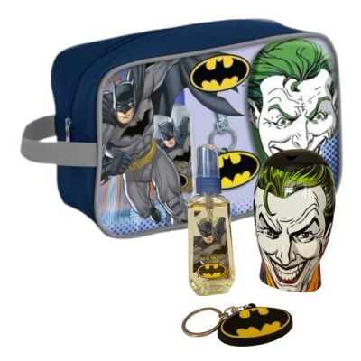 Set Batman, Apa de toaleta 90ml, Figurina 2in1, Spumant de baie si Sampon 300ml, Breloc, in borseta cool, Baieti