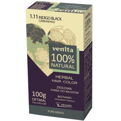 Vopsea de par pulbere, pe baza de plante, naturala 100%, Venita, Nr 1.11, Negru Indigo, 100g