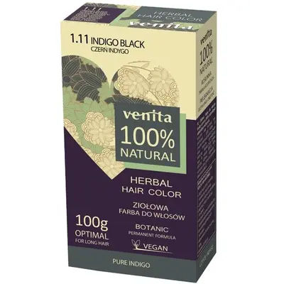 Vopsea de par pulbere, pe baza de plante, naturala 100%, Venita, Nr 1.11, Negru Indigo, 100g