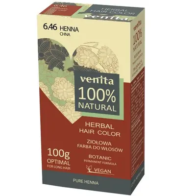Vopsea de par pulbere, pe baza de plante, naturala 100%, Venita, Nr 6.46, Henna, 100g