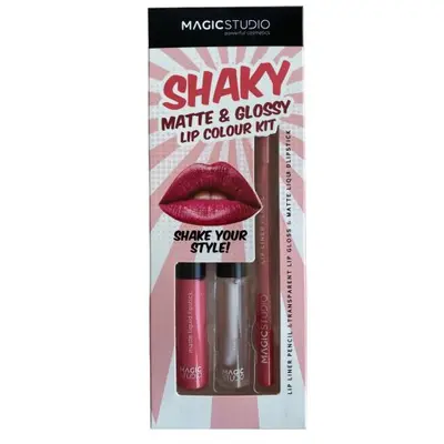 Set gloss si creion de buze Shaky, Matte & Glossy, 60749, Roz deschis, Magic Studio, 2 g