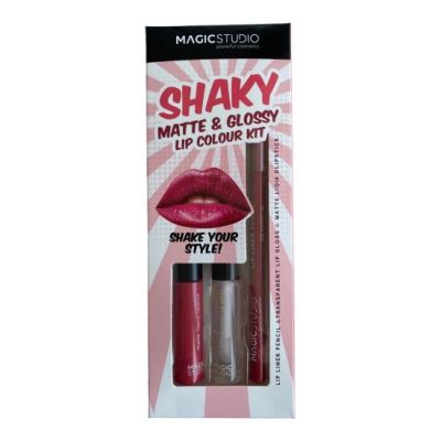 Set gloss si creion de buze Shaky, Matte & Glossy, 60749, Roz inchis, Magic Studio, 2 g