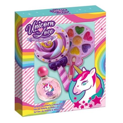 Set produse cosmetice Unicorn Love, cu apa de toaleta si paleta de machiaj acadea,1787