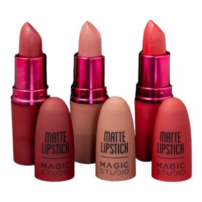 Set 3 buc Ruj buze mat, Nudes to Passion Matte Lipstick, Magic Studio 60732 - nude, red, wine