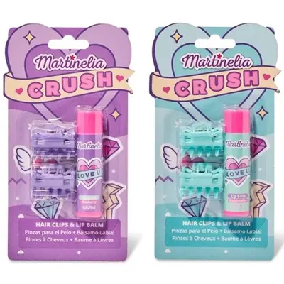 Pachet 2 Set balsam de buze cu aroma de bezele afine si agrafe asortate Crush Martinelia 11101, 4 g