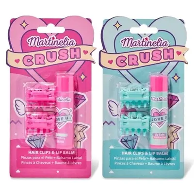 Pachet 2 Set balsam de buze cu aroma de bezele capsuni si agrafe asortate Crush Martinelia 11101, 4 g