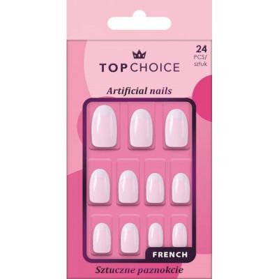 Set 24 unghii artificiale French, ovale, roz,  Top Choice, 78422