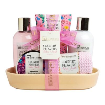 Set 5 produse de ingrijire Country Flower cu suport ceramic, IDC Institute 56232, 600 ml