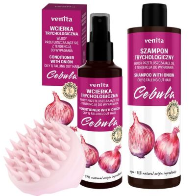 Pachet produse tricologice pt par cu extract de ceapa, lotiune, sampon si instrument de masaj