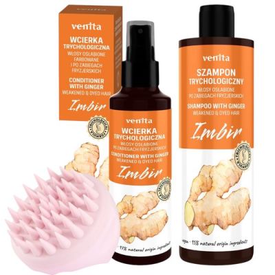 Pachet produse tricologice pt par cu extract de ghimbir, lotiune, sampon si instrument de masaj