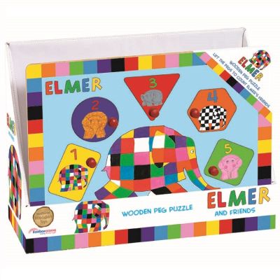 Joc puzzle din lemn Elmer, 5 piese