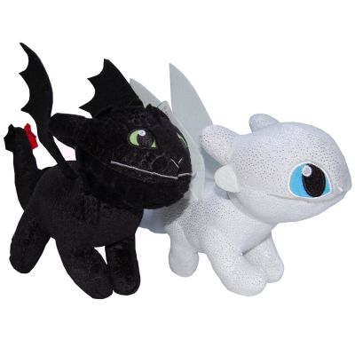 Set 2 jucarii din plus Toothless 25 cm si Light Fury Sparkle, Dragons, 28 cm