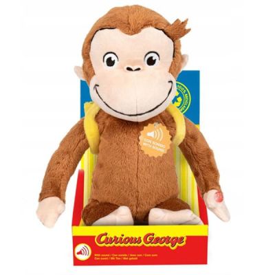 Jucarie din plus cu sunete Curious George cu rucsac, 24 cm