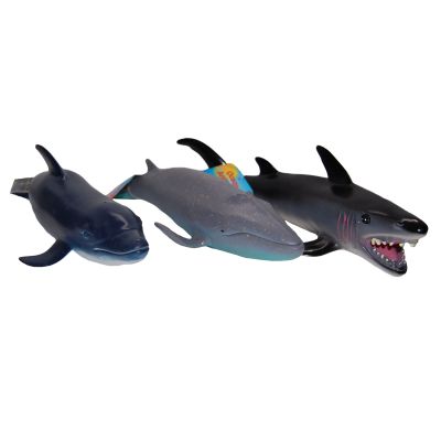 Set 3 figurine din cauciuc animale marine, Delfin/Rechin/Balena albastra, 24 - 28 cm