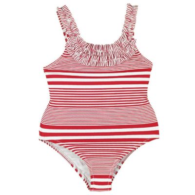 Costum de baie intreg (3752) cu dungi, Rosu/Alb, 7 ani, 122 cm