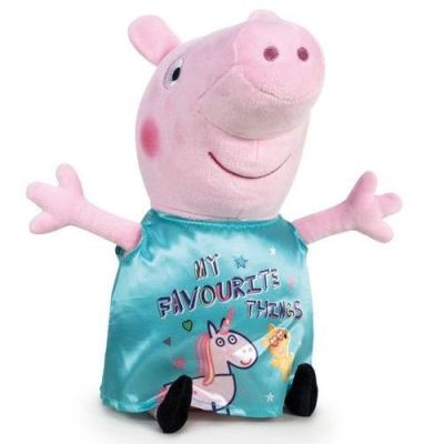 Jucarie din plus Peppa Pig cu rochie unicorn turquoise, 27 cm