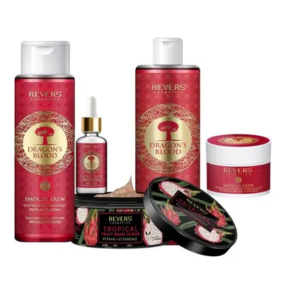 Pachet ingrijire Dragon' Blood Revers - apa micelara, crema de ten, sampon, exfoliant si ser ingrijire XL