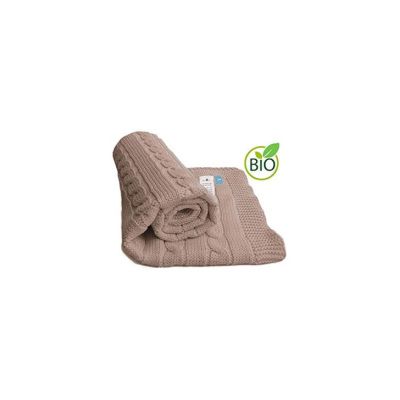 Patura tricotata taupe Noa, 100% bumbac organic, 70x90 cm,
