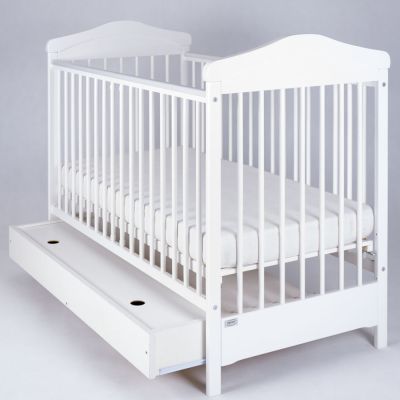 Patut Bebe Din Lemn Masiv, Inaltime Reglabila A Saltelei, Sertar Inclus, Hippo Alb, 120x60 Cm Pjbdrw_2016_13-8914