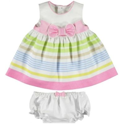Rochie alba cu dungi pastel multicolor (1877), 70 cm / 4-6 luni