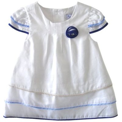 Rochie alba cu insertii albastre/bej (1851), 50 cm / 0-1 luni