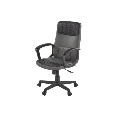 Scaun birou HM Bjorn, piele ecologica, mecanism balans, suport lombar, cotiere tapitate,120 kg, gri/negru DRM10550