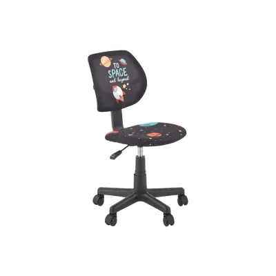 Scaun birou copii HM Bingo, stofa, baza polipropilena, inaltime reglabila, rotatie 360°, 70 kg, negru DRM10549