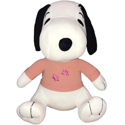 Jucarie din material textil elastic Snoopy cu bluza roz, 32 cm (asezat)