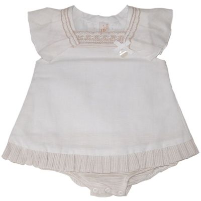 Rochie alba/crem din in (1820), 50 cm / 0-1 luni