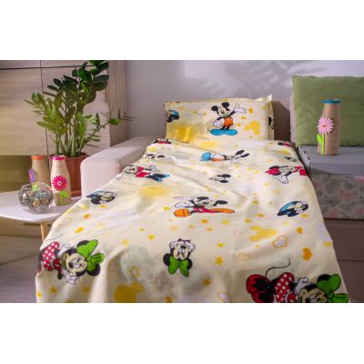 Lenjerie bumbac neted pat 2-8 ani in 3 piese cu Mickey&Minnie pentru saltele 140x70cm - ASC3999