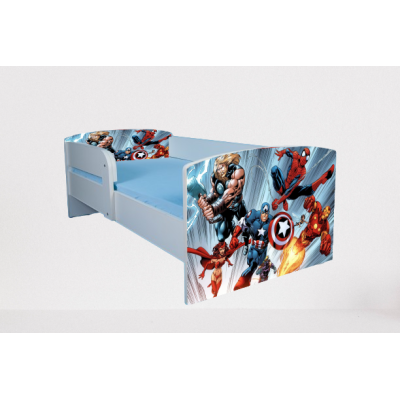 Pat pentru baieti Avengers cu Protectii laterale, cu Saltea SafeNest 160x80 Cm, 2-12 Ani  Ptv7586