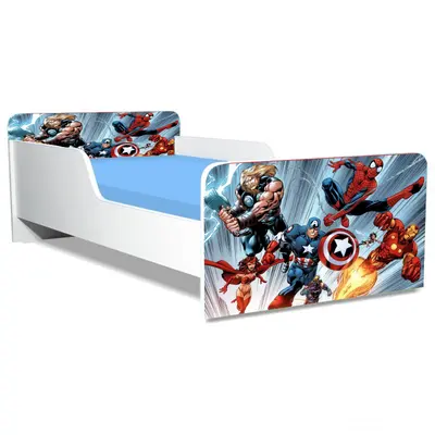 Pat pentru baieti Avengers 3 Gama Creativ, cu Saltea SafeNest 160x80 Cm, 2-12 Ani  Ptv8261