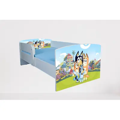 Pat Bluey cu Protectii laterale, cu Saltea SafeNest 160x80 Cm, 2-12 Ani  Ptv7441