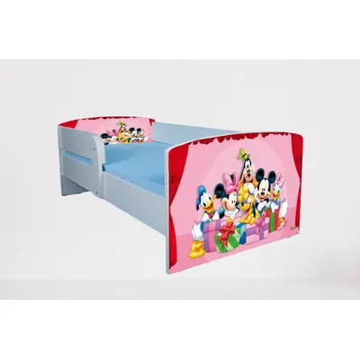 Pat Mickey Si Prietenii 3 cu Protectii laterale, cu Saltea SafeNest 130x60 Cm, 2-6 Ani  Ptv7470