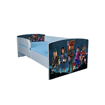 Pat baieti Roblox 2 cu Protectii laterale, cu Saltea SafeNest 130x60 Cm, 2-6 Ani  Ptv7592