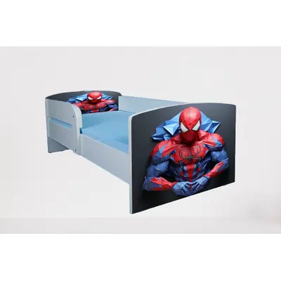 Pat baieti Spiderman 10 cu Protectii laterale, cu Saltea SafeNest 160x80 Cm, 2-12 Ani  Ptv7492