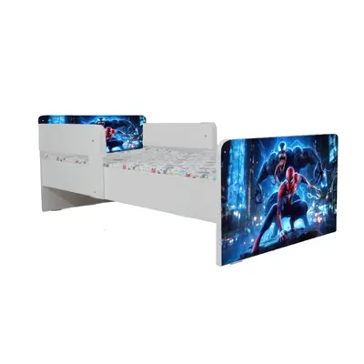 Pat baieti Spiderman Venom, Cu Dubla Protectie, cu Saltea SafeNest 140x70 Cm, 2-8 Ani  Ptv8046