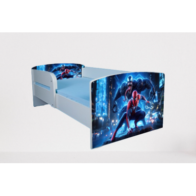 Pat baieti Spiderman Venom cu Protectii laterale, cu Saltea SafeNest 130x60 Cm, 2-6 Ani  Ptv7454